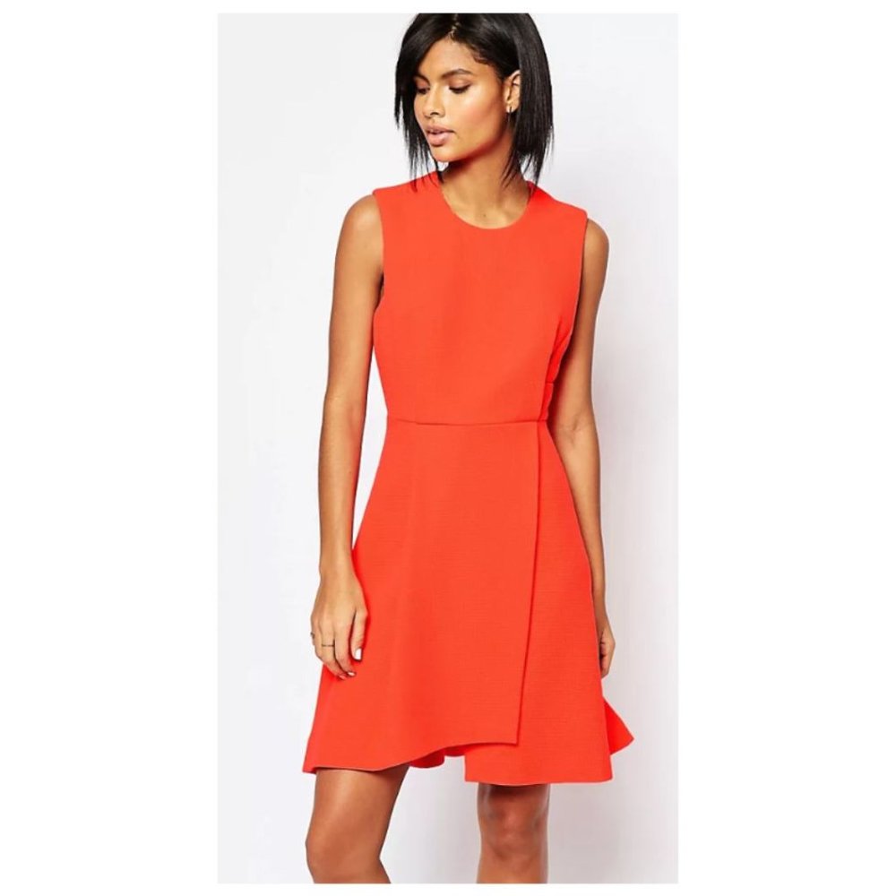 Whistles Textured Sleeveless Flare Dress Waffle Knit, Bright Orange, Sz 8 - Picture 11 of 11